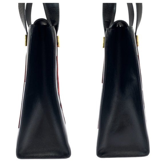 CELINE Vintage Sen Pattern Black Red Gold Hardware Leather Tote Bag - Picture 8 of 10